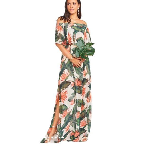NWT Show Me Your Mumu Hacienda Maxi Dress Off Shoulder Paradise Found Sz Small - Picture 2 of 9